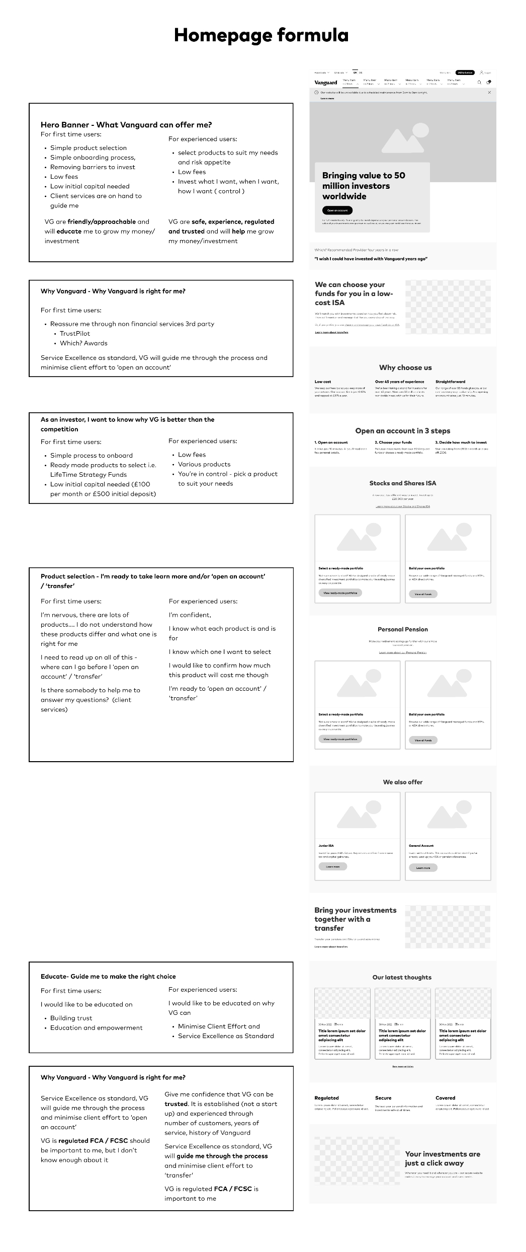 Homepage, low fidelity