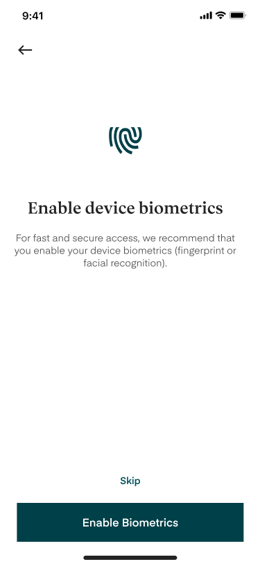 Enable device biometrics